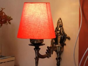 Antique Gold Wall Lamp for Office/Home/Gifting with Cotton conical Orange Shade(7x5.5x9.25) Inches -19