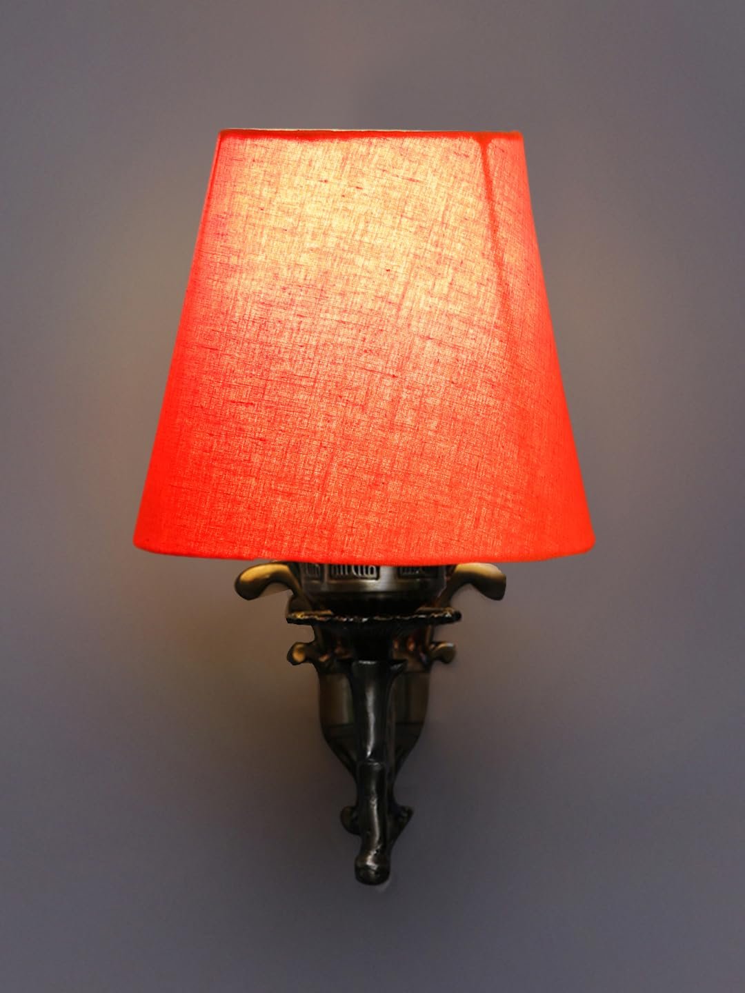 Antique Gold Wall Lamp for Office/Home/Gifting with Cotton conical Orange Shade(7x5.5x9.25) Inches -19