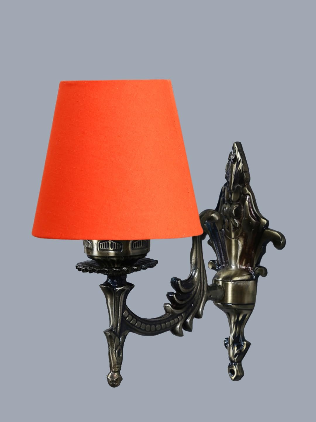 Antique Gold Wall Lamp for Office/Home/Gifting with Cotton conical Orange Shade(7x5.5x9.25) Inches -19