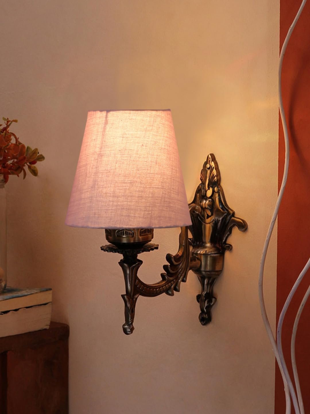 Antique Gold Wall Lamp for Office/Home/Gifting with Cotton conical Grey Shade(7x5.5x9.25) Inches -21