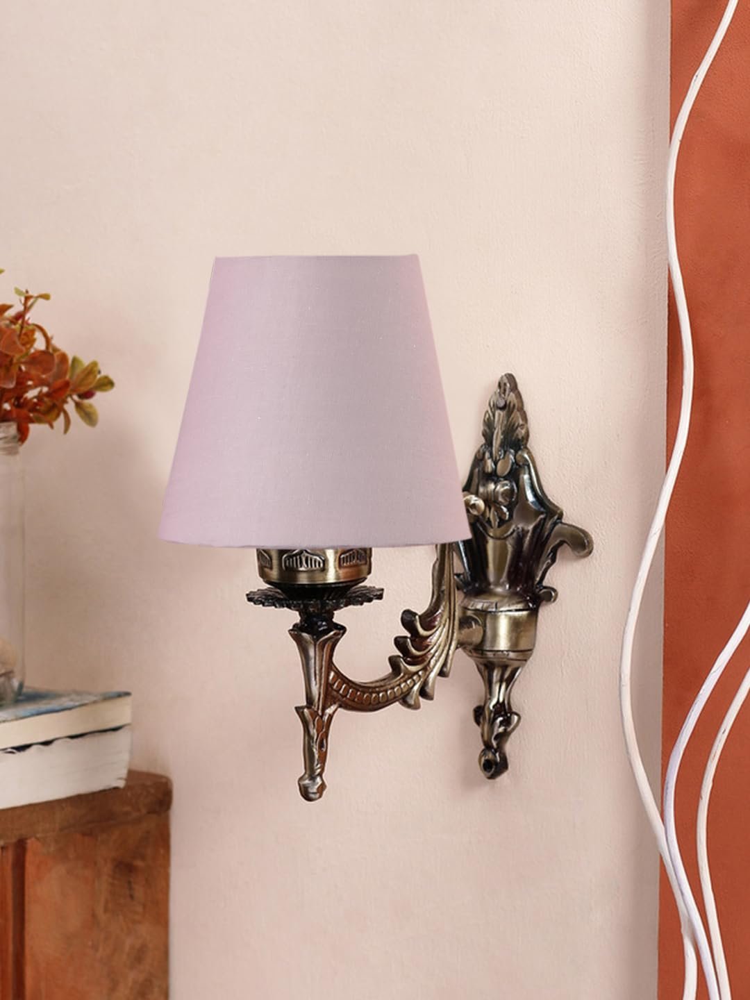 Antique Gold Wall Lamp for Office/Home/Gifting with Cotton conical Grey Shade(7x5.5x9.25) Inches -21