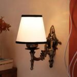Antique Gold Wall Lamp for Office/Home/Gifting with Cotton conical White & Black Shade(7×5.5×9.25) Inches -22