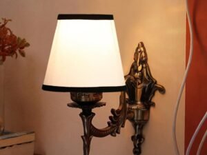 Antique Gold Wall Lamp for Office/Home/Gifting with Cotton conical White & Black Shade(7x5.5x9.25) Inches -22