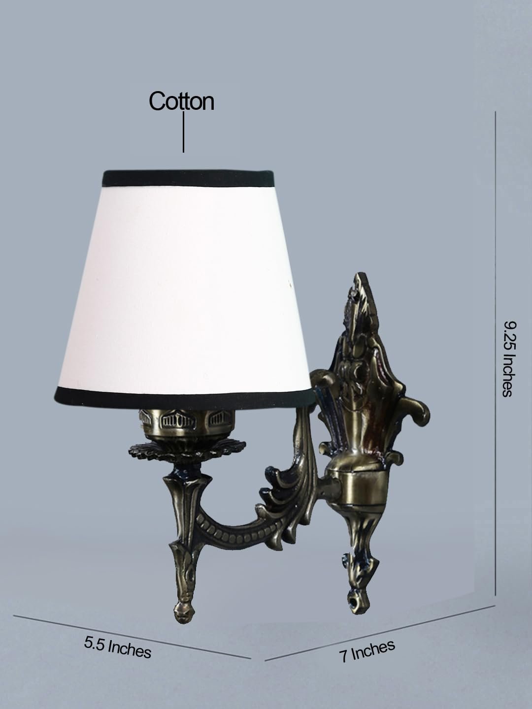 Antique Gold Wall Lamp for Office/Home/Gifting with Cotton conical White & Black Shade(7x5.5x9.25) Inches -22