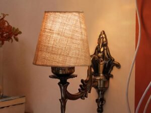 Antique Gold Wall Lamp for Office/Home/Gifting with Jute conical Beige Shade(7x5.5x9.25) Inches -23