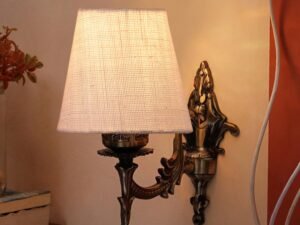 Antique Gold Wall Lamp for Office/Home/Gifting with Jute conical White Shade(7x5.5x9.25) Inches -24