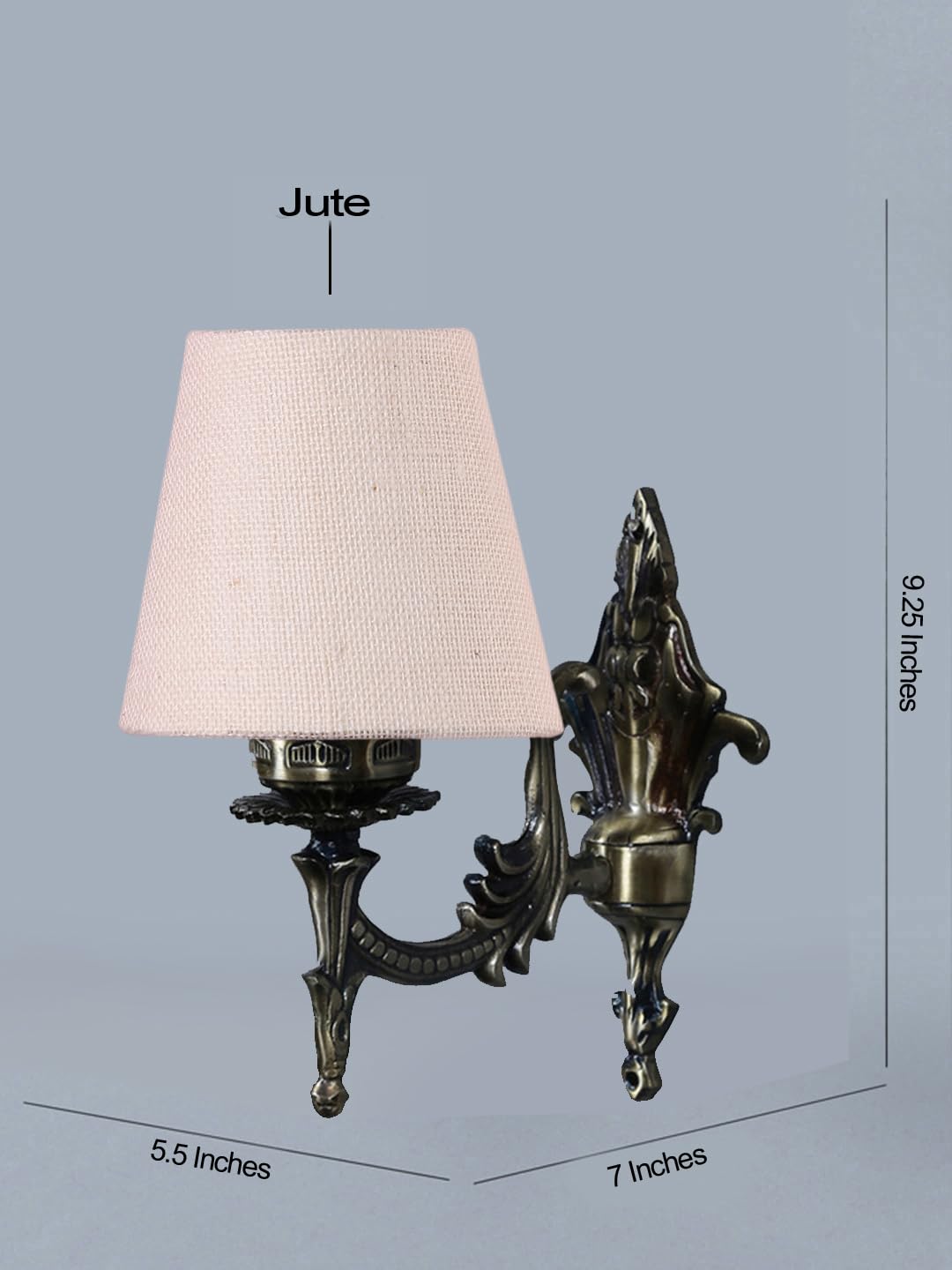 Antique Gold Wall Lamp for Office/Home/Gifting with Jute conical White Shade(7x5.5x9.25) Inches -24