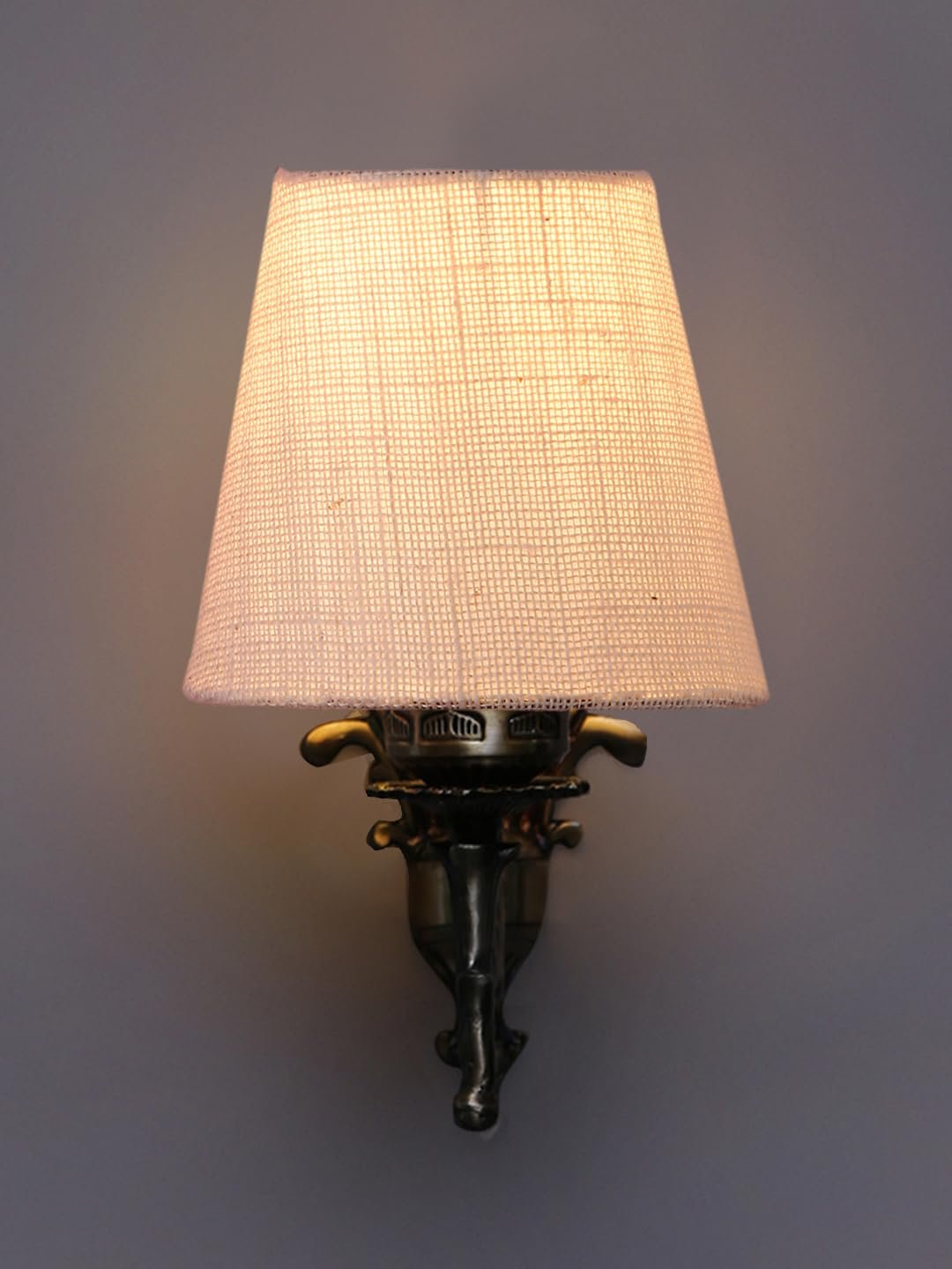 Antique Gold Wall Lamp for Office/Home/Gifting with Jute conical White Shade(7x5.5x9.25) Inches -24