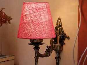 Antique Gold Wall Lamp for Office/Home/Gifting with Jute conical Pink Shade(7x5.5x9.25) Inches -25