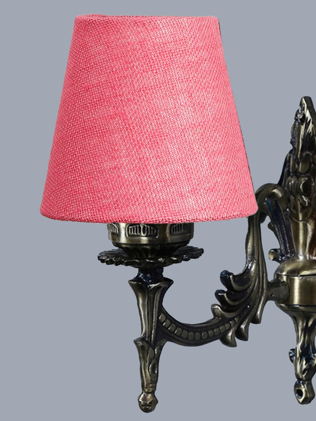 Antique Gold Wall Lamp for Office/Home/Gifting with Jute conical Pink Shade(7x5.5x9.25) Inches -25
