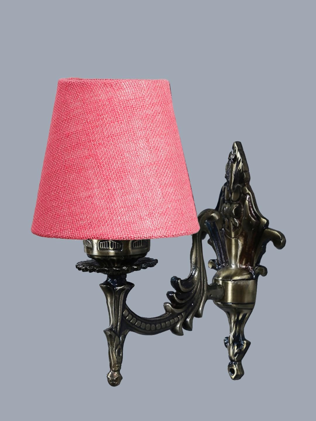 Antique Gold Wall Lamp for Office/Home/Gifting with Jute conical Pink Shade(7x5.5x9.25) Inches -25