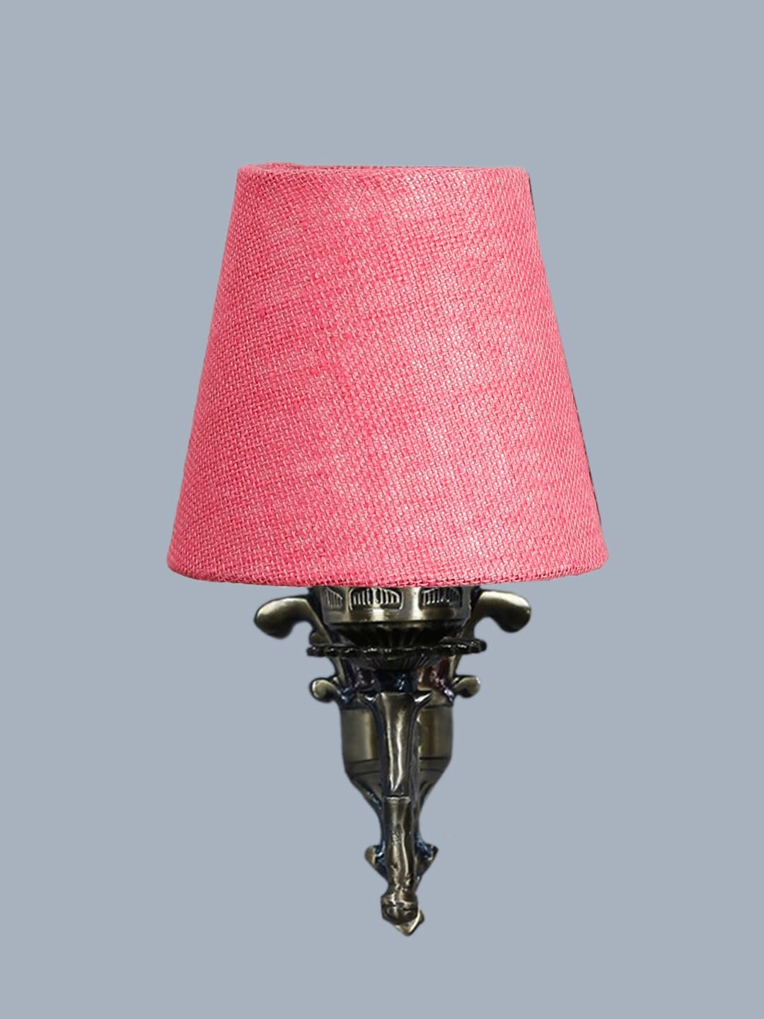 Antique Gold Wall Lamp for Office/Home/Gifting with Jute conical Pink Shade(7x5.5x9.25) Inches -25