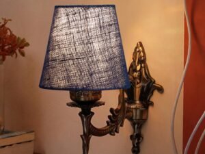 Antique Gold Wall Lamp for Office/Home/Gifting with Jute conical Blue Shade(7x5.5x9.25) Inches -27