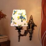 Antique Gold Wall Lamp for Office/Home/Gifting with Cotton conical Printed Shade(7×5.5×9.25) Inches -28