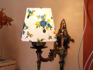 Antique Gold Wall Lamp for Office/Home/Gifting with Cotton conical Printed Shade(7x5.5x9.25) Inches -28