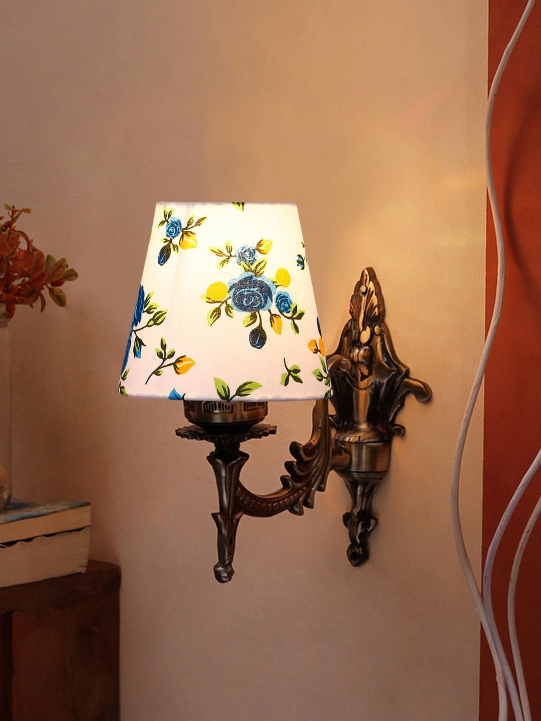 Antique Gold Wall Lamp for Office/Home/Gifting with Cotton conical Printed Shade(7x5.5x9.25) Inches -28