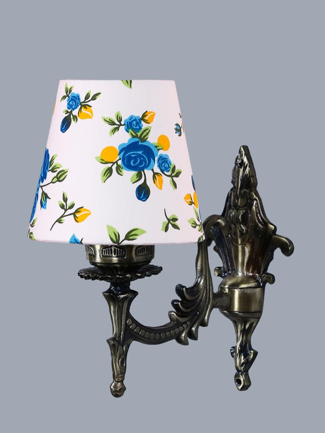 Antique Gold Wall Lamp for Office/Home/Gifting with Cotton conical Printed Shade(7x5.5x9.25) Inches -28