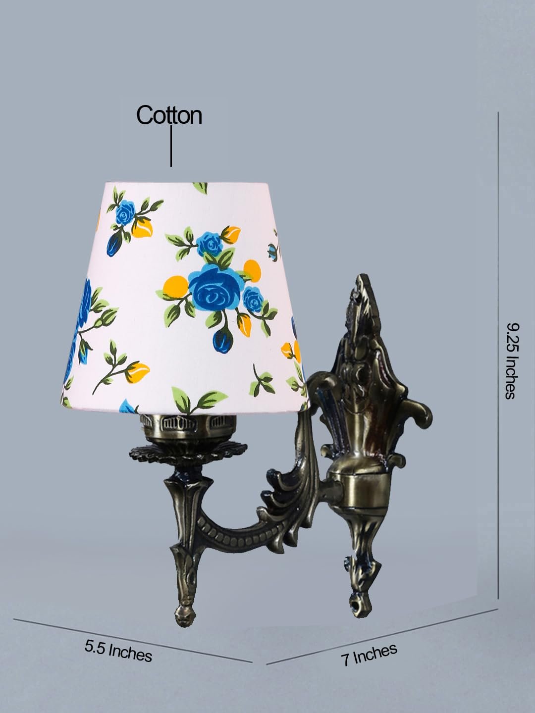Antique Gold Wall Lamp for Office/Home/Gifting with Cotton conical Printed Shade(7x5.5x9.25) Inches -28