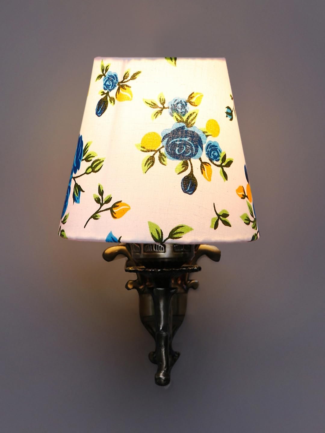 Antique Gold Wall Lamp for Office/Home/Gifting with Cotton conical Printed Shade(7x5.5x9.25) Inches -28
