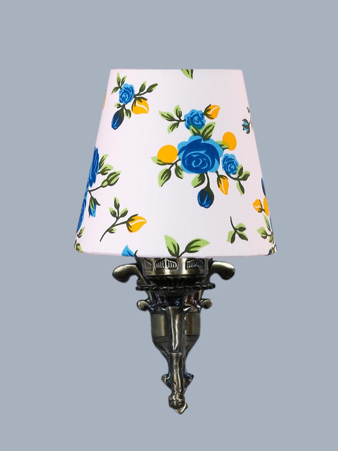 Antique Gold Wall Lamp for Office/Home/Gifting with Cotton conical Printed Shade(7x5.5x9.25) Inches -28