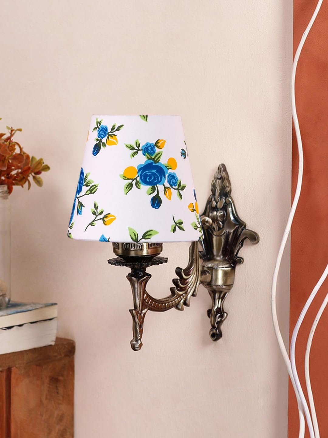 Antique Gold Wall Lamp for Office/Home/Gifting with Cotton conical Printed Shade(7x5.5x9.25) Inches -28