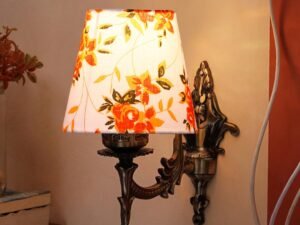 Antique Gold Wall Lamp for Office/Home/Gifting with Cotton conical Printed Shade(7x5.5x9.25) Inches -29