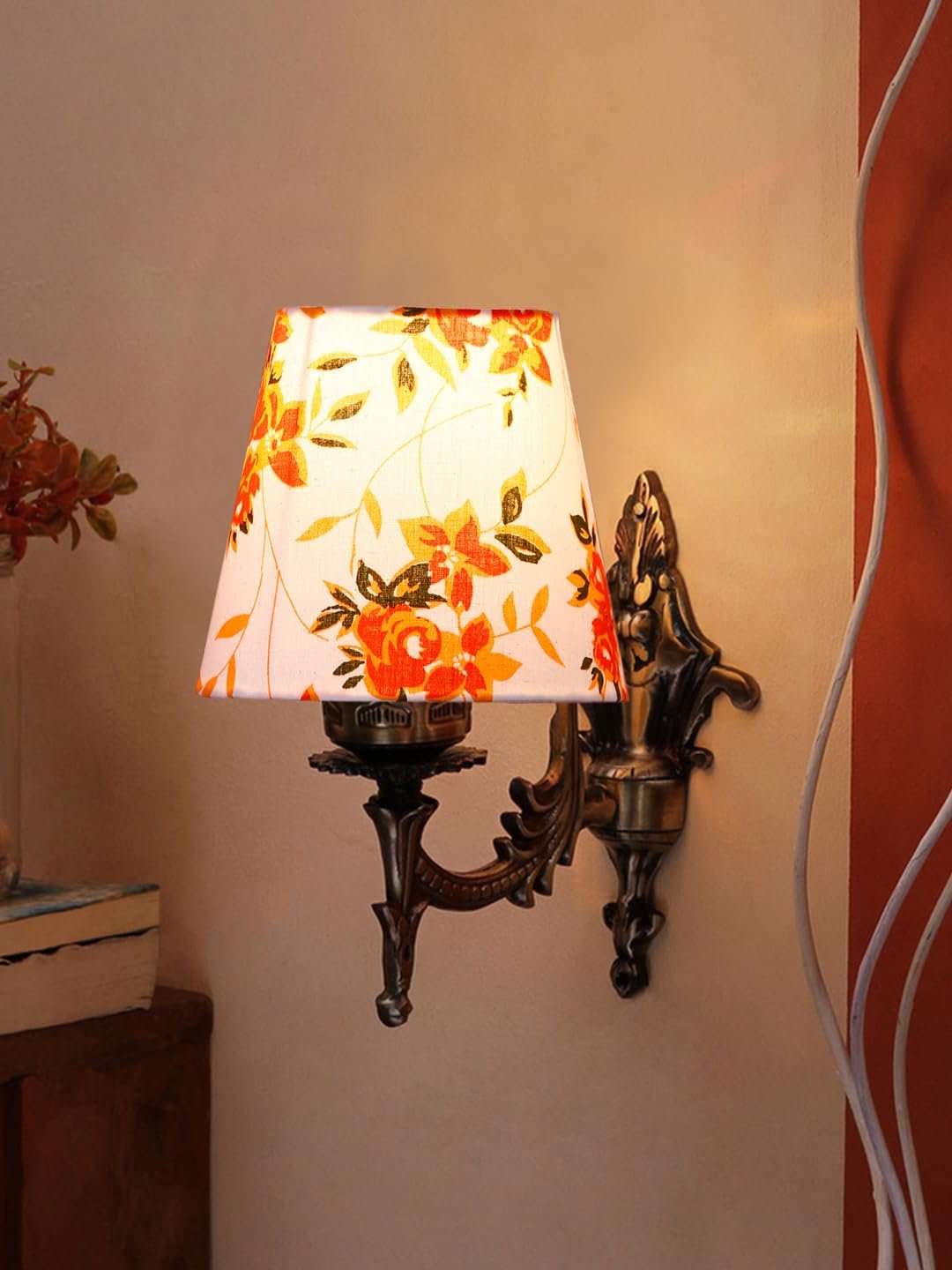 Antique Gold Wall Lamp for Office/Home/Gifting with Cotton conical Printed Shade(7x5.5x9.25) Inches -29