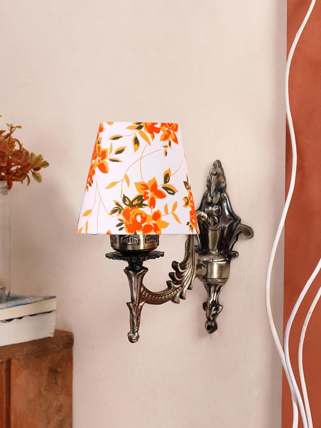 Antique Gold Wall Lamp for Office/Home/Gifting with Cotton conical Printed Shade(7x5.5x9.25) Inches -29