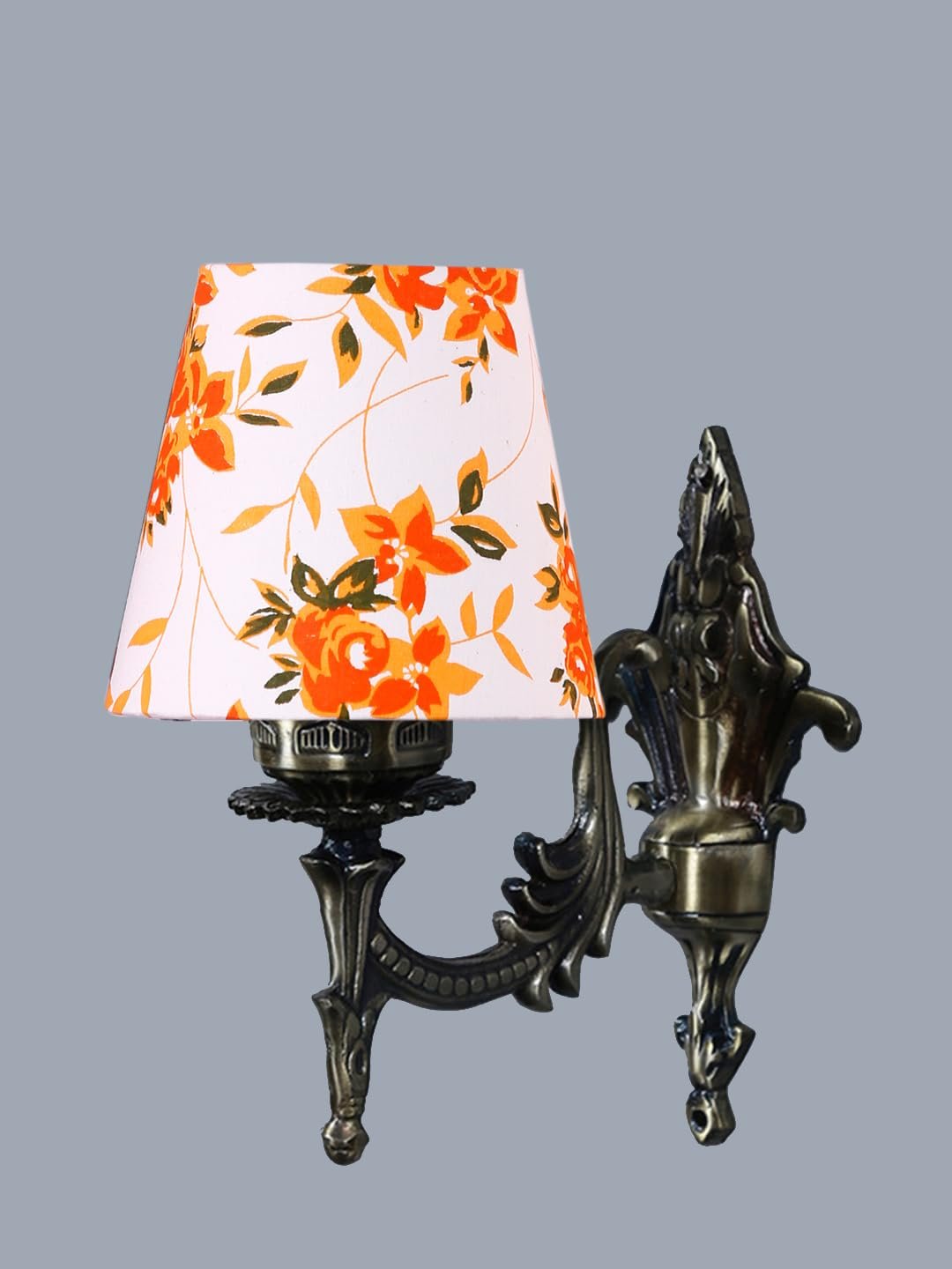 Antique Gold Wall Lamp for Office/Home/Gifting with Cotton conical Printed Shade(7x5.5x9.25) Inches -29