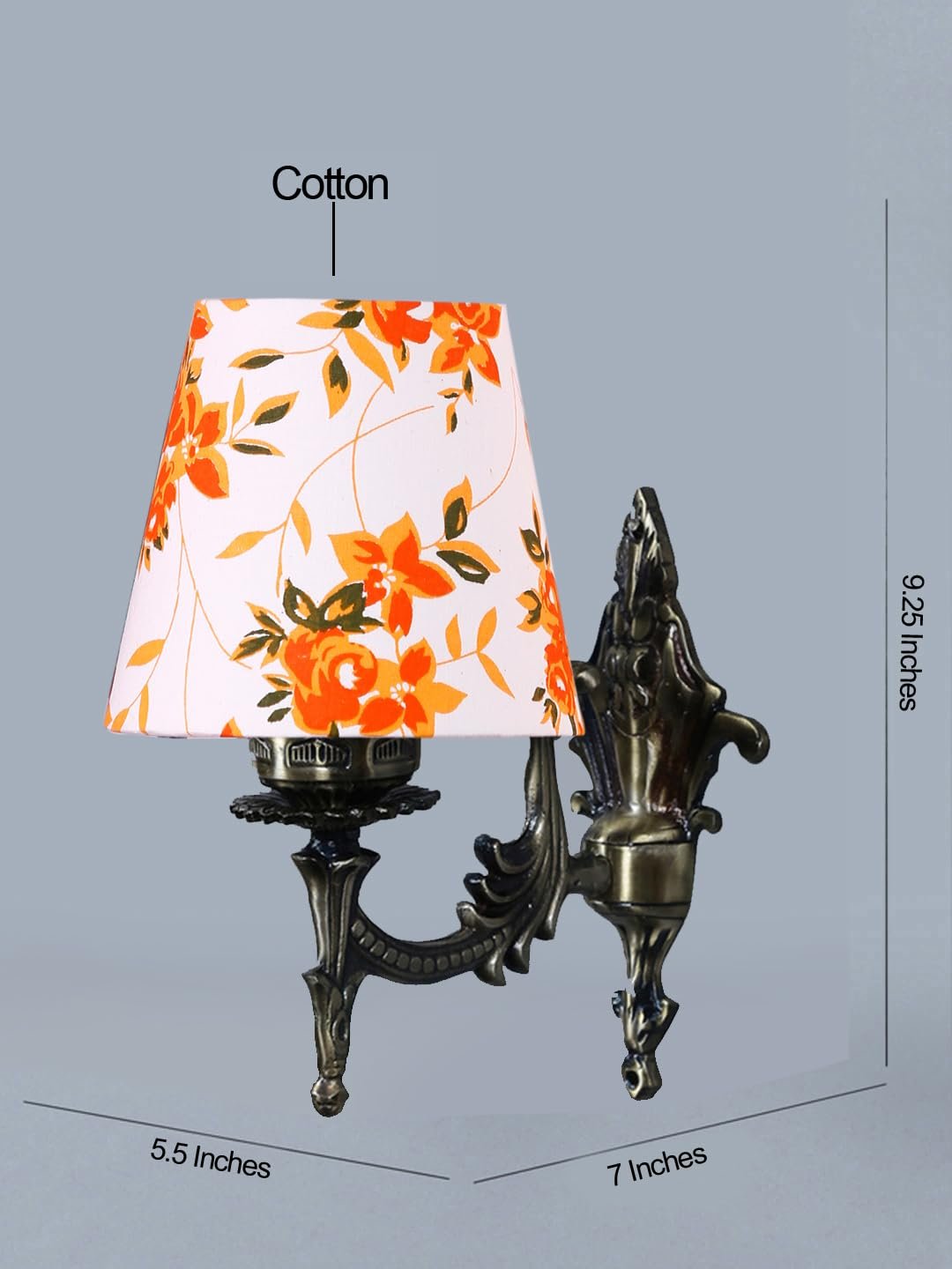 Antique Gold Wall Lamp for Office/Home/Gifting with Cotton conical Printed Shade(7x5.5x9.25) Inches -29