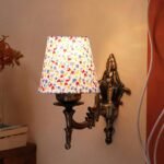 Antique Gold Wall Lamp for Office/Home/Gifting with Cotton conical Printed Shade(7×5.5×9.25) Inches -30