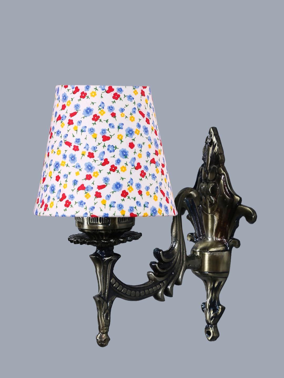 Antique Gold Wall Lamp for Office/Home/Gifting with Cotton conical Printed Shade(7x5.5x9.25) Inches -30