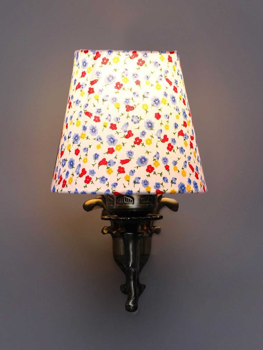 Antique Gold Wall Lamp for Office/Home/Gifting with Cotton conical Printed Shade(7x5.5x9.25) Inches -30