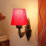 Antique Gold Fish Wall Lamp for Office/Home/Gifting with Cotton conical Red Shade(7×5.5×9.25) Inches