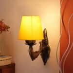 Antique Gold Fish Wall Lamp for Office/Home/Gifting with Cotton conical Yellow Shade(7×5.5×9.25) Inches