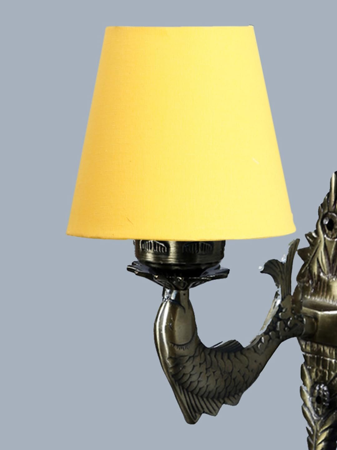 Antique Gold Fish Wall Lamp for Office/Home/Gifting with Cotton conical Yellow Shade(7x5.5x9.25) Inches