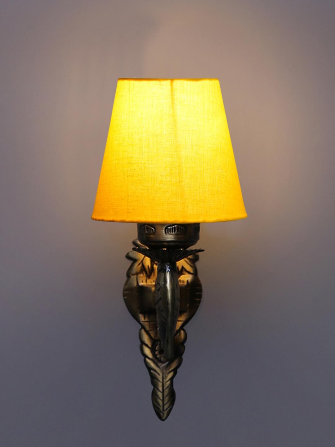Antique Gold Fish Wall Lamp for Office/Home/Gifting with Cotton conical Yellow Shade(7x5.5x9.25) Inches