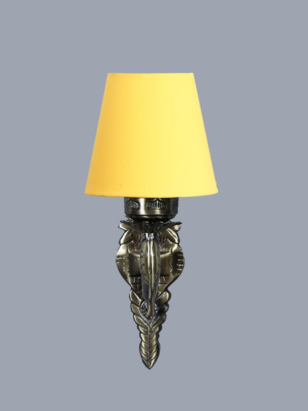 Antique Gold Fish Wall Lamp for Office/Home/Gifting with Cotton conical Yellow Shade(7x5.5x9.25) Inches