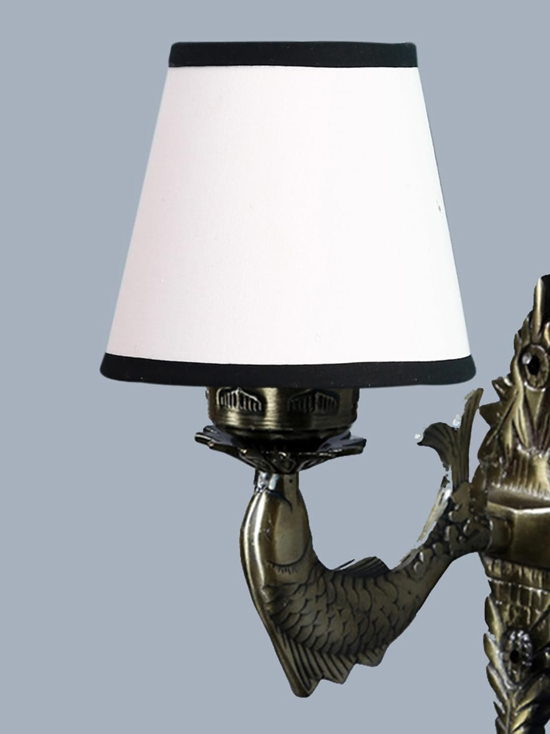 Antique Gold Fish Wall Lamp for Office/Home/Gifting with Cotton conical White & Black Shade(7x5.5x9.25) Inches -37