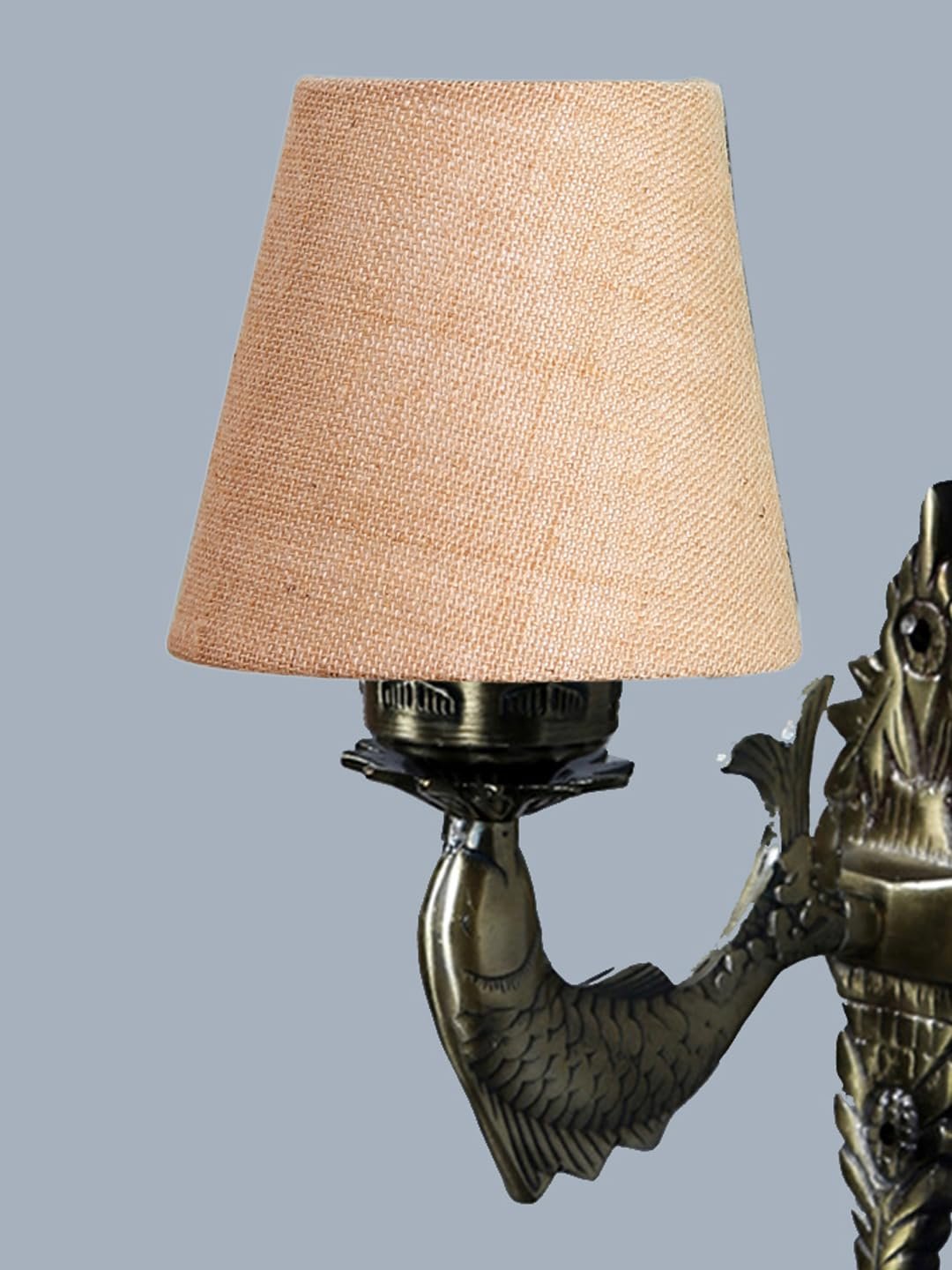 Antique Gold Fish Wall Lamp for Office/Home/Gifting with Jute conical Beige Shade(7x5.5x9.25) Inches