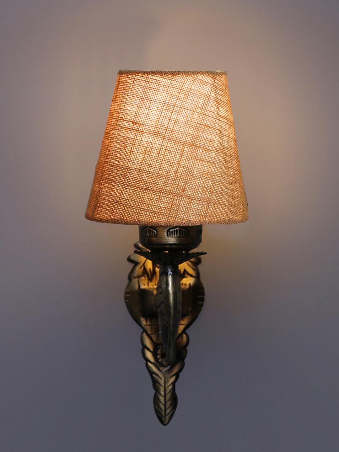 Antique Gold Fish Wall Lamp for Office/Home/Gifting with Jute conical Beige Shade(7x5.5x9.25) Inches