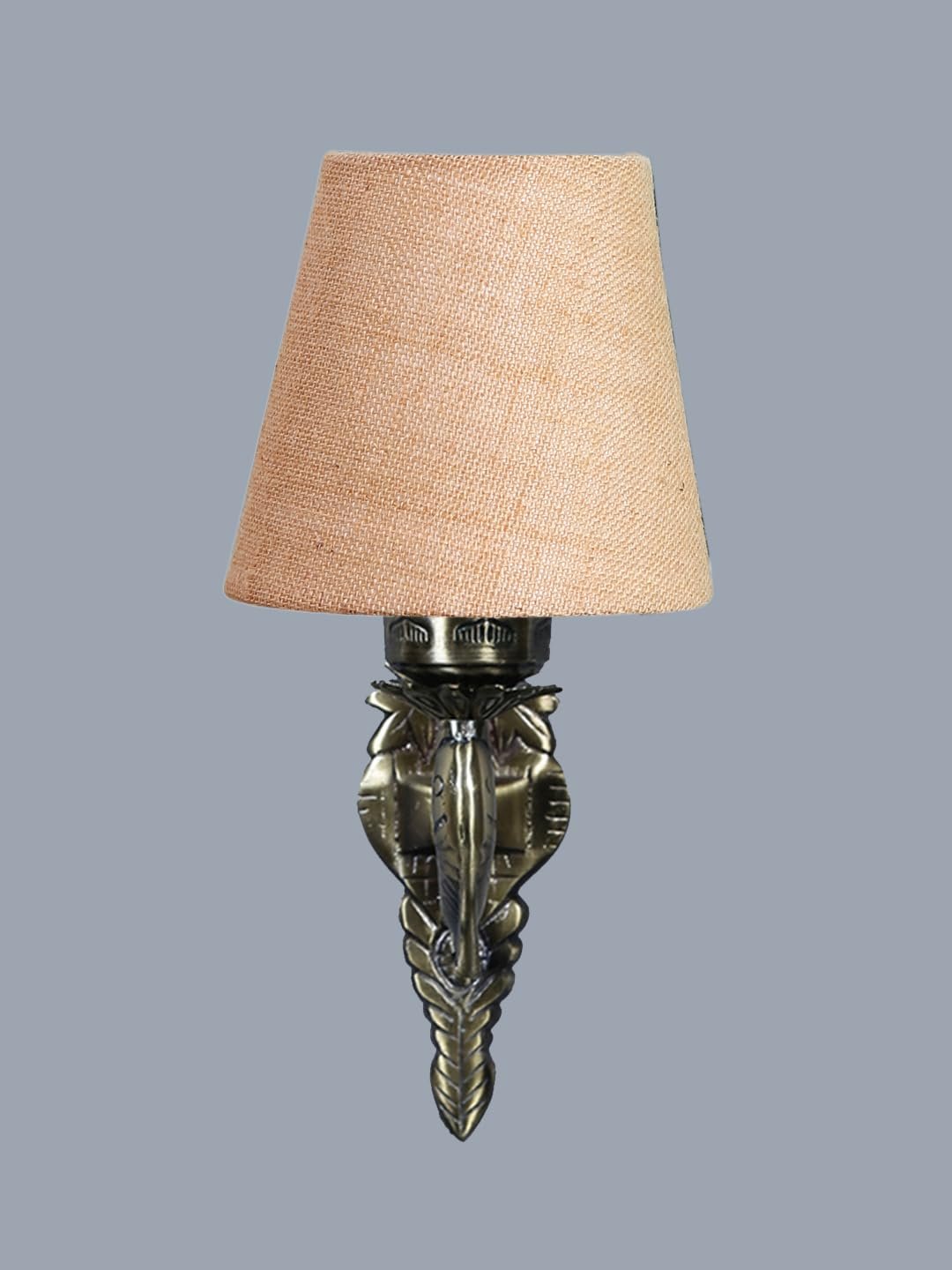 Antique Gold Fish Wall Lamp for Office/Home/Gifting with Jute conical Beige Shade(7x5.5x9.25) Inches
