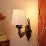 Antique Gold Fish Wall Lamp for Office/Home/Gifting with Jute conical White Shade(7×5.5×9.25) Inches