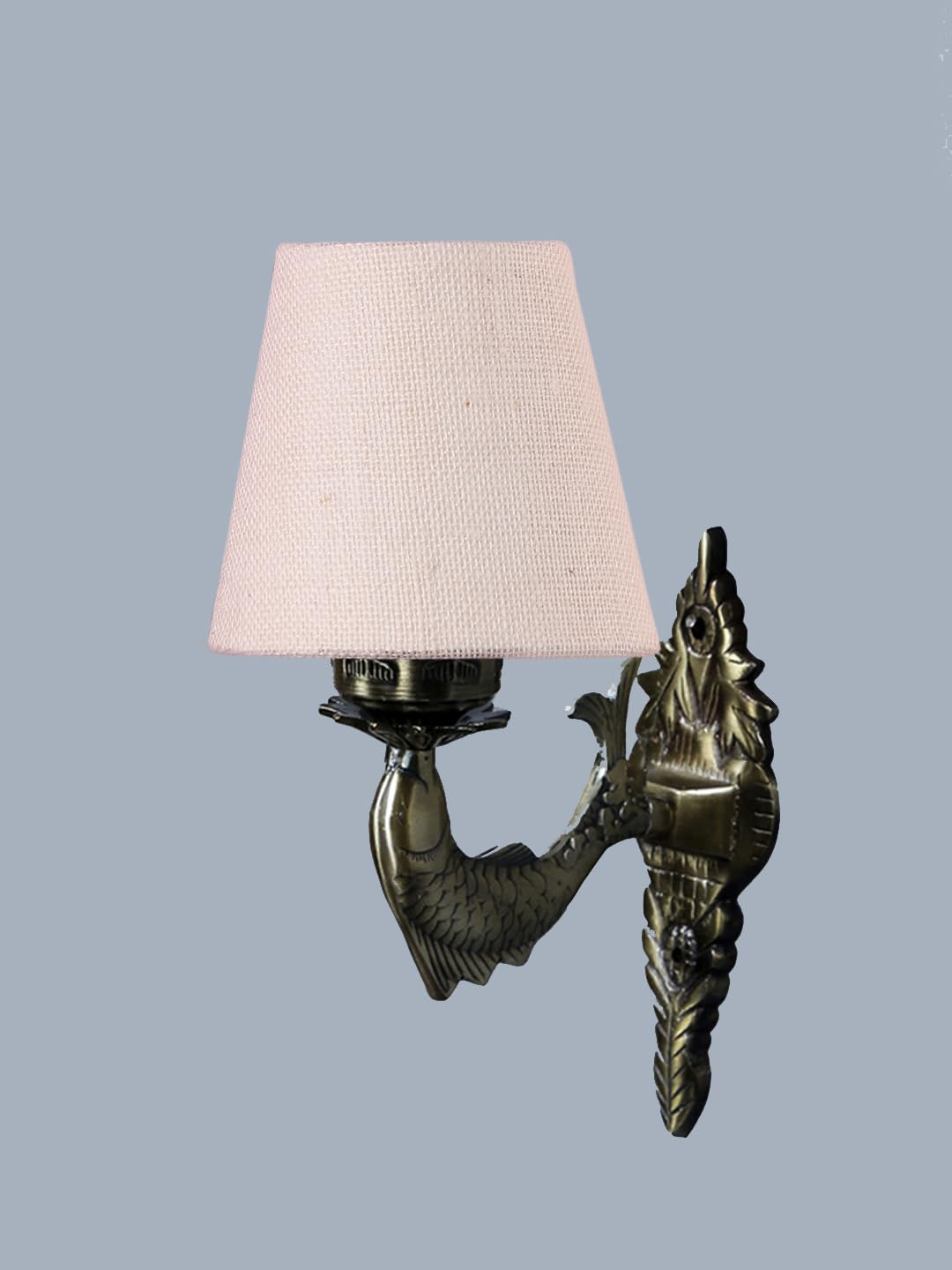 Antique Gold Fish Wall Lamp for Office/Home/Gifting with Jute conical White Shade(7x5.5x9.25) Inches