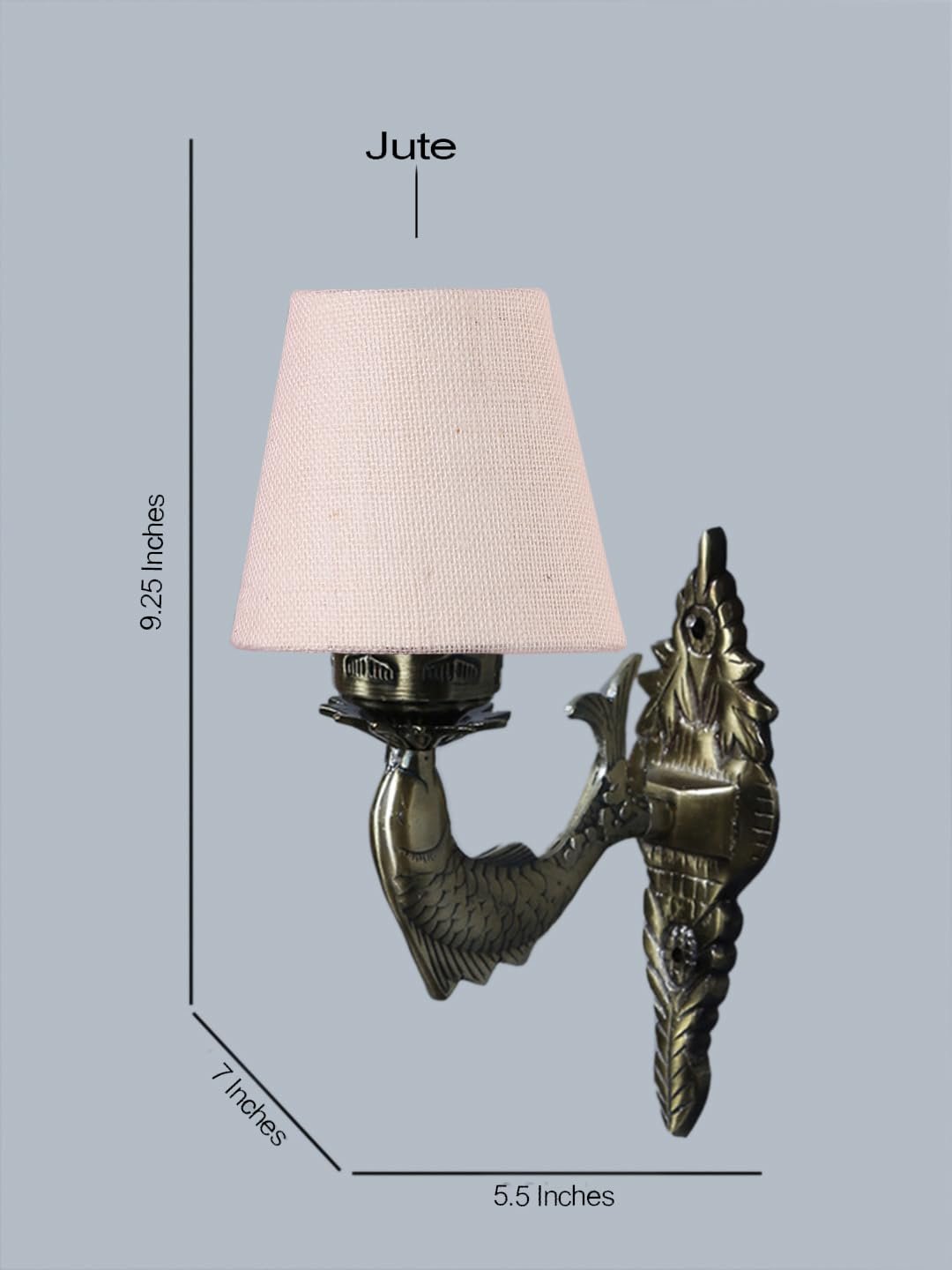 Antique Gold Fish Wall Lamp for Office/Home/Gifting with Jute conical White Shade(7x5.5x9.25) Inches