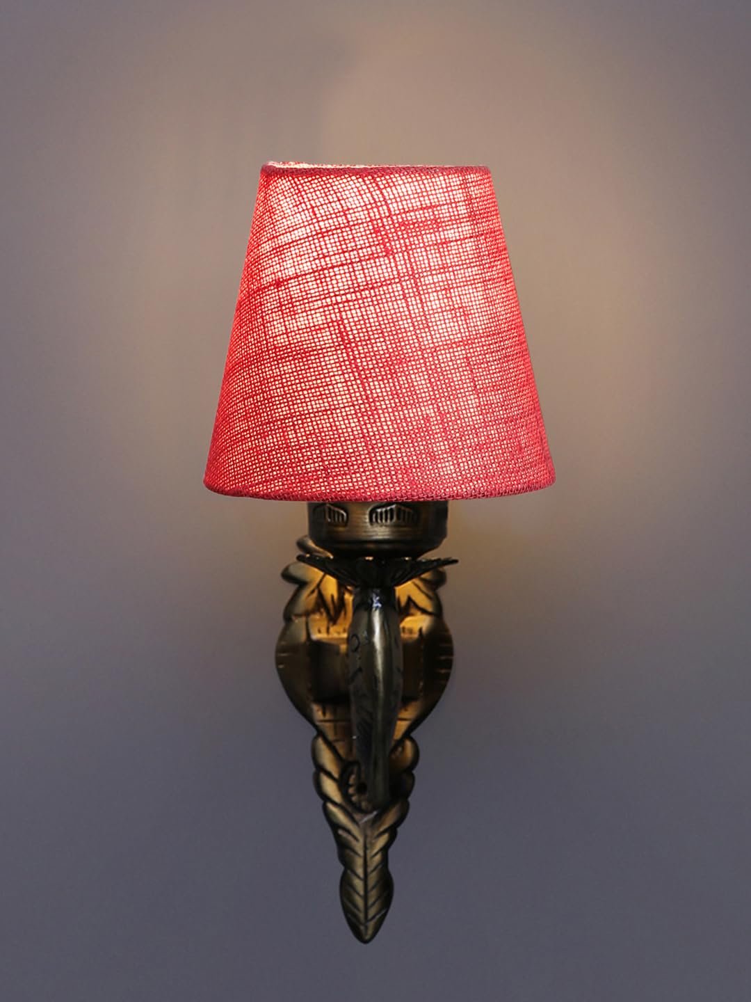 Antique Gold Fish Wall Lamp for Office/Home/Gifting with Jute conical Pink Shade(7x5.5x9.25) Inches -40