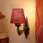 Antique Gold Fish Wall Lamp for Office/Home/Gifting with Jute conical Maroon Shade(7×5.5×9.25) Inches