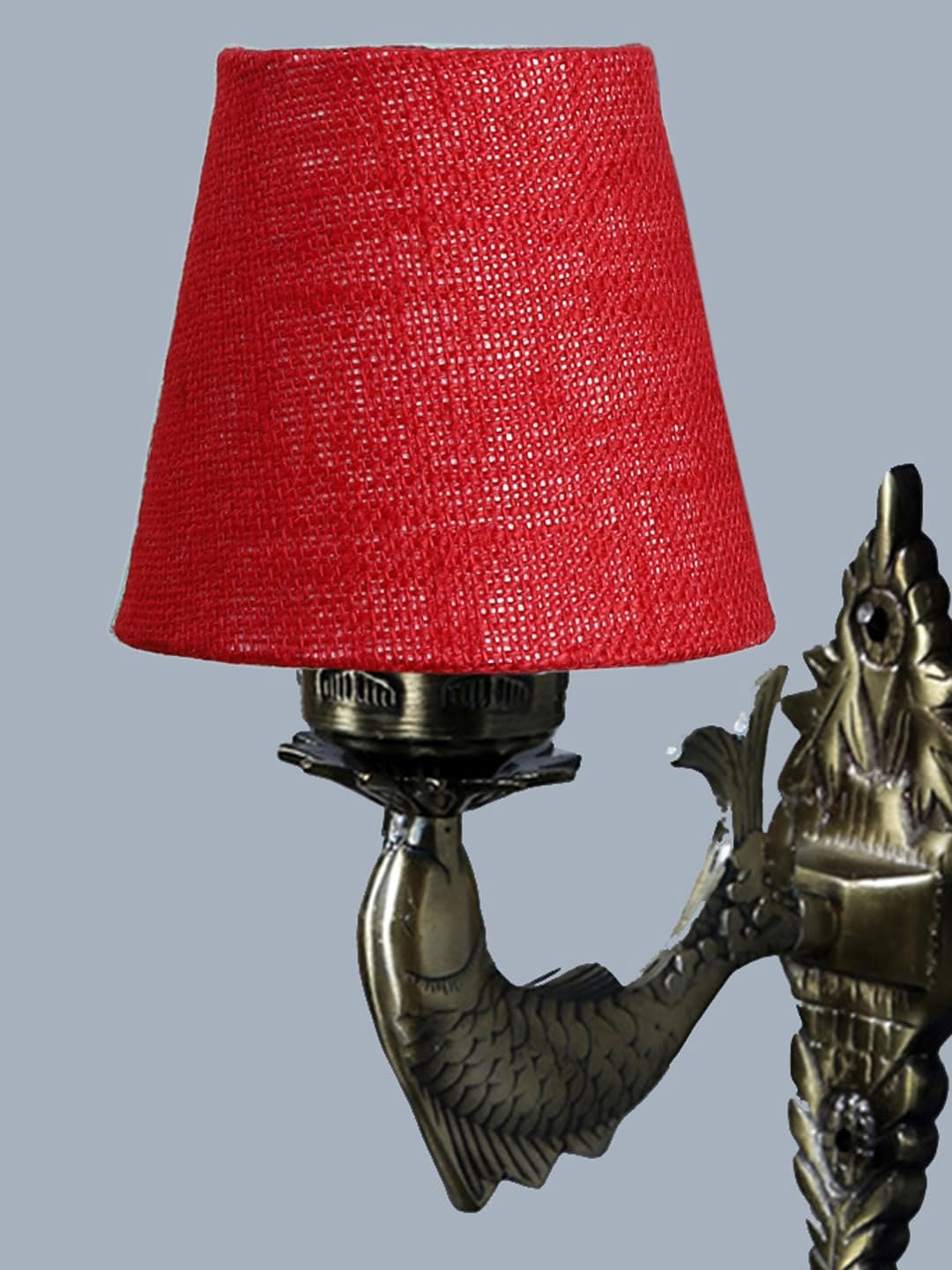 Antique Gold Fish Wall Lamp for Office/Home/Gifting with Jute conical Maroon Shade(7x5.5x9.25) Inches