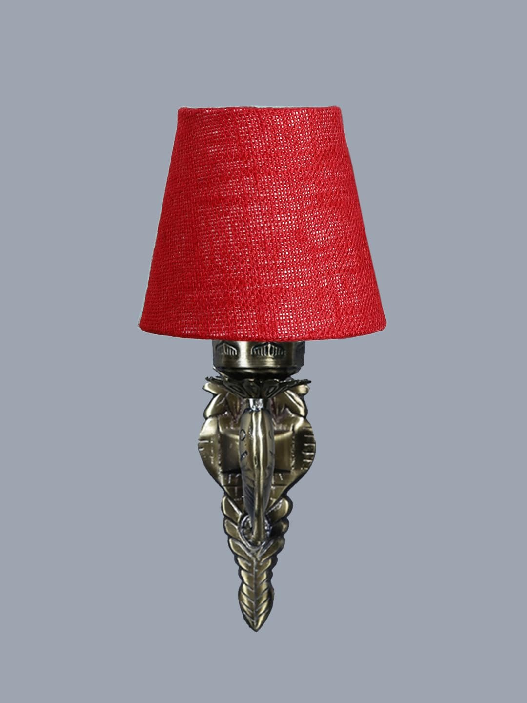 Antique Gold Fish Wall Lamp for Office/Home/Gifting with Jute conical Maroon Shade(7x5.5x9.25) Inches
