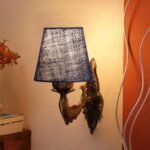 Antique Gold Fish Wall Lamp for Office/Home/Gifting with Jute conical Blue Shade(7×5.5×9.25) Inches -42